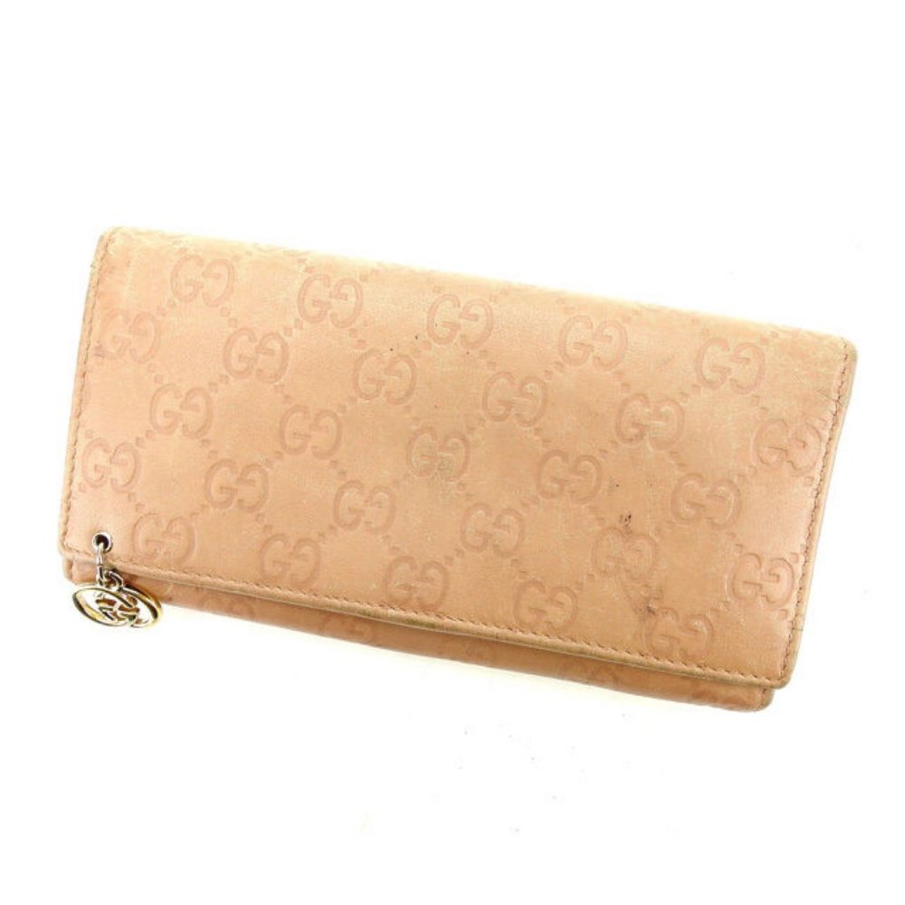 Gucci Wallet Purse Long Wallet Guccissima Pink Gold Woman Authentic Used Y4610